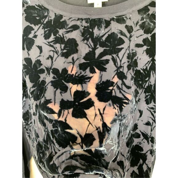 Perse Women’s Silk Blend Crew Neck Floral Velvet Long Sleeve Top Navy Size 8 - Picture 6 of 7
